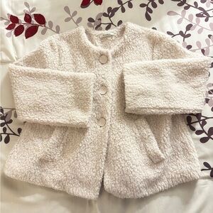 Elegant Cream Teddy Jacket with Button Closure